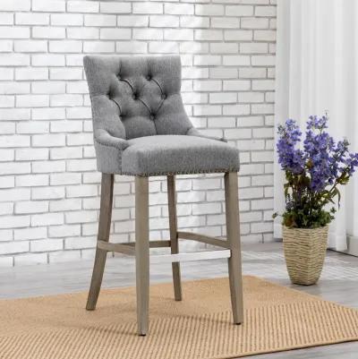 WestinTrends 29" Linen Fabric Tufted Upholstered Bar Stool, Antique Grey