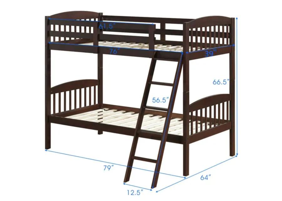 Hardwood Twin Bunk Beds with Individual Kid Bed Ladder