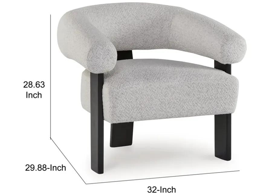 Tisa Accent Chair, Gray Polyester, 3 Leg Black Wood Frame Round Barrel Back -