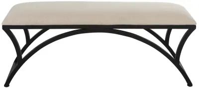 47 Inch Modern Accent Bench with Arched Frame, Cushioned Top, Beige, Black-Benzara