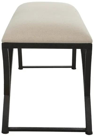 47 Inch Modern Accent Bench with Arched Frame, Cushioned Top, Beige, Black-Benzara