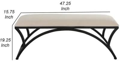 47 Inch Modern Accent Bench with Arched Frame, Cushioned Top, Beige, Black-Benzara