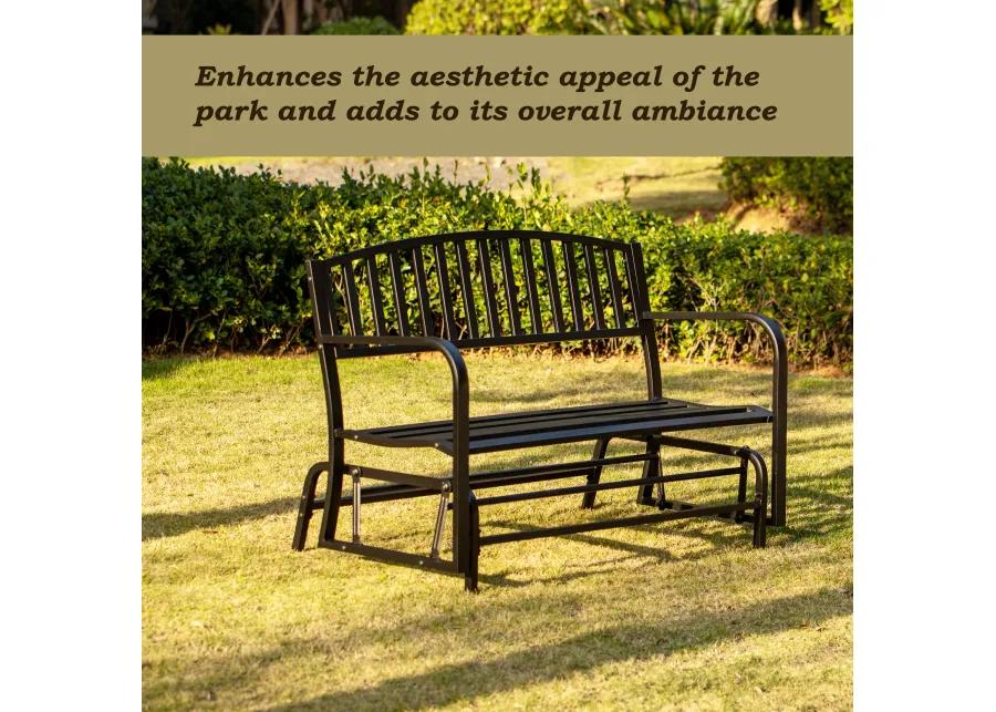 Gardenised Outdoor Black Steel Swing, Powder Coated Glider Bench, Loveseat Lawn Rocker Bench for Yard, Patio, Garden and Deck