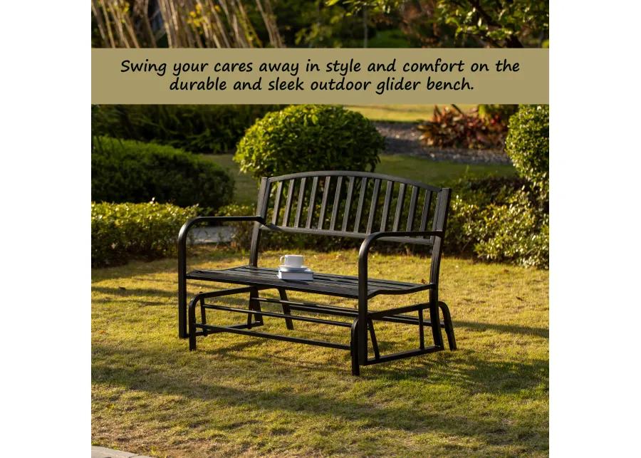 Gardenised Outdoor Black Steel Swing, Powder Coated Glider Bench, Loveseat Lawn Rocker Bench for Yard, Patio, Garden and Deck