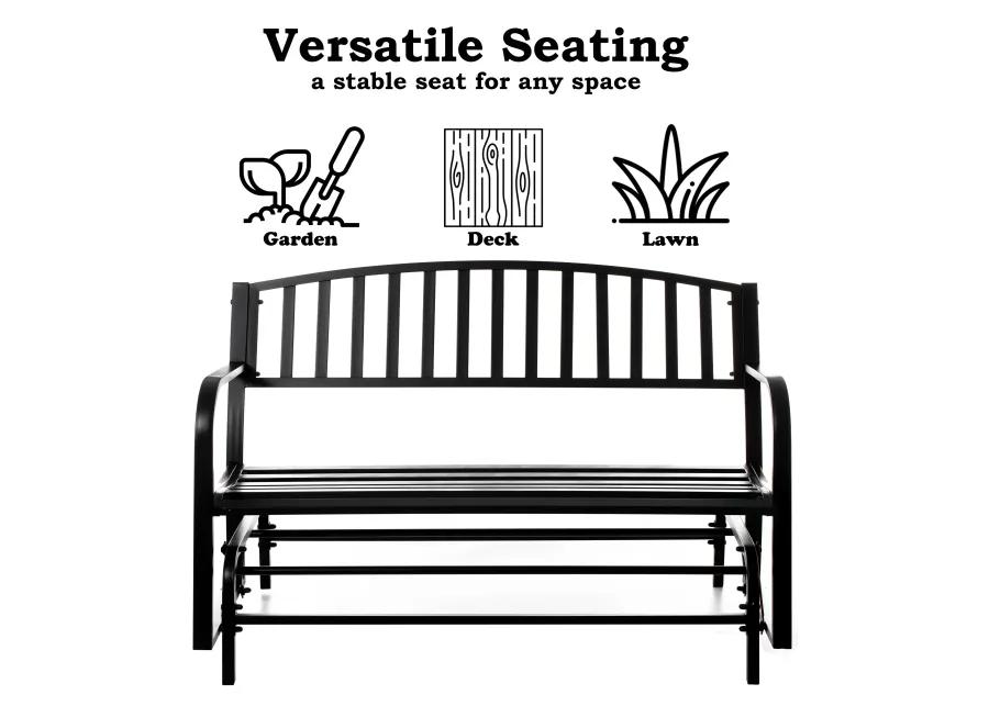 Gardenised Outdoor Black Steel Swing, Powder Coated Glider Bench, Loveseat Lawn Rocker Bench for Yard, Patio, Garden and Deck