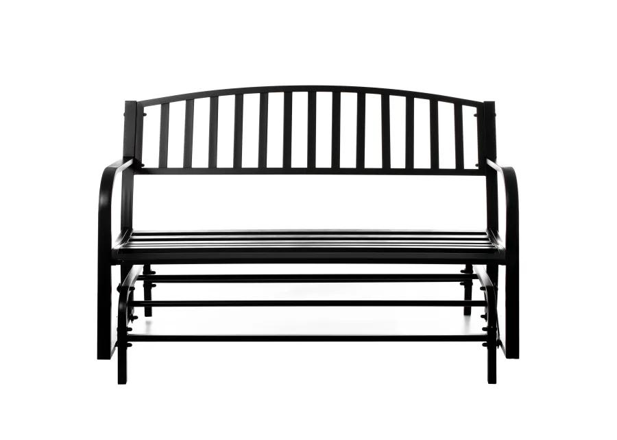 Gardenised Outdoor Black Steel Swing, Powder Coated Glider Bench, Loveseat Lawn Rocker Bench for Yard, Patio, Garden and Deck