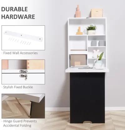 White Space Saver: Folding Wall Desk with Blackboard and Shelves