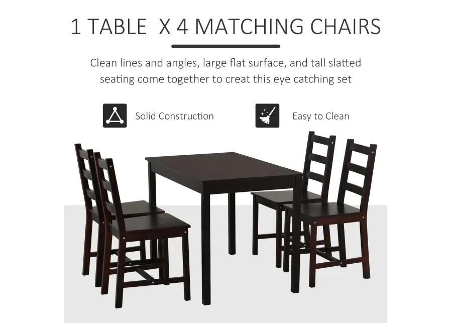 Cozy Dining Ensemble: 5-Piece Chestnut Wood Kitchen Table and Chairs Set