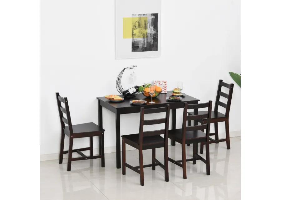 Cozy Dining Ensemble: 5-Piece Chestnut Wood Kitchen Table and Chairs Set