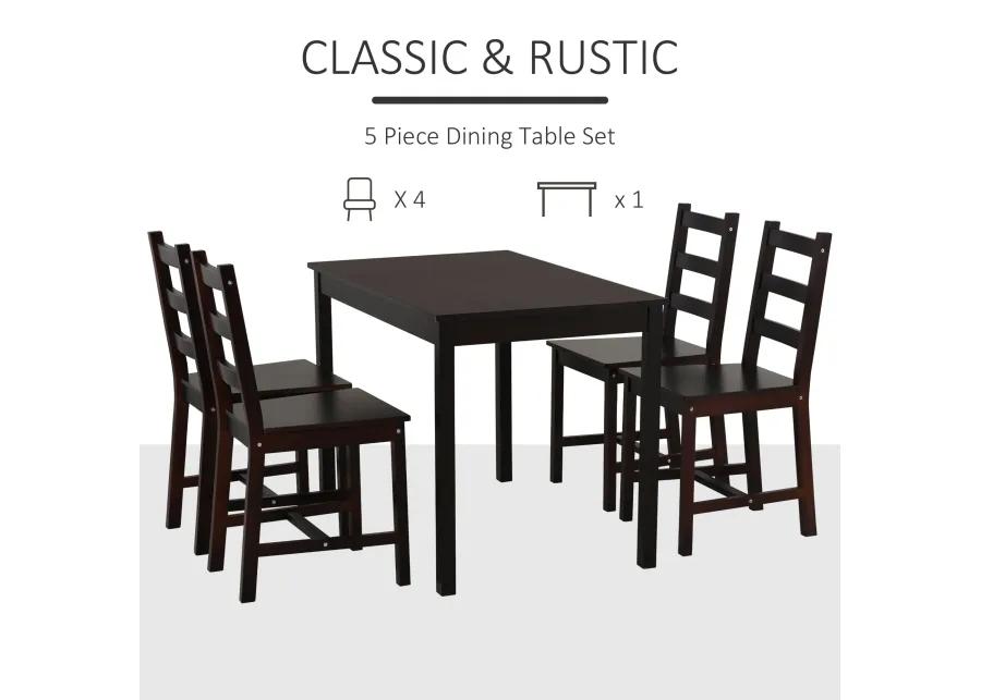 Cozy Dining Ensemble: 5-Piece Chestnut Wood Kitchen Table and Chairs Set