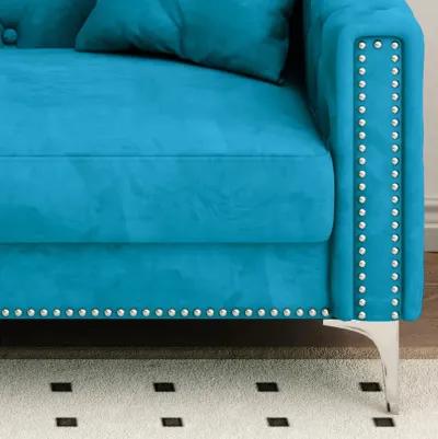 Sofa Includes 2 Pillows, Blue Velvet Triple Sofa, Suitable For Large And Small Spaces