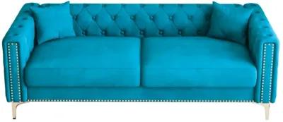 Sofa Includes 2 Pillows, Blue Velvet Triple Sofa, Suitable For Large And Small Spaces