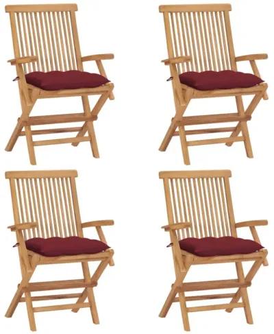 vidaXL Garden Chairs with Wine Red Cushions 4 pcs Solid Teak Wood