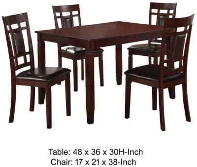 Wooden And Leather 5 Pieces Dining Set In Brown And Black-Benzara