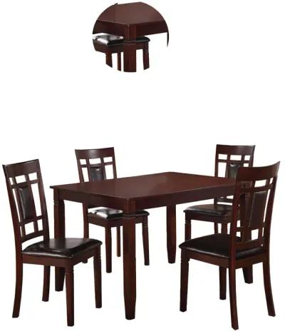 Wooden And Leather 5 Pieces Dining Set In Brown And Black-Benzara