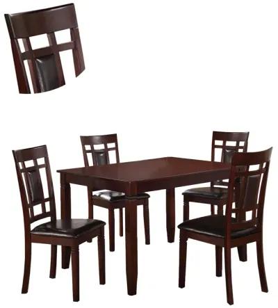 Wooden And Leather 5 Pieces Dining Set In Brown And Black-Benzara