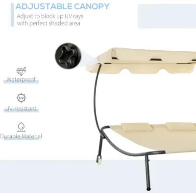 Beige Garden Lounger: Double Chaise with Adjustable Canopy