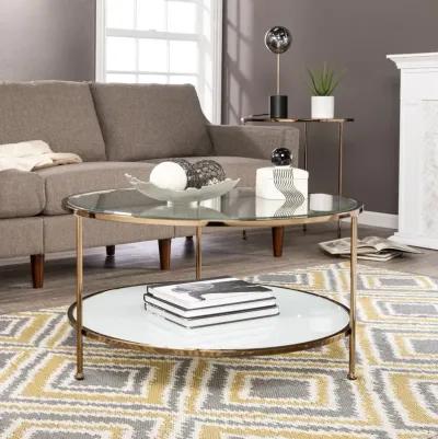 Homezia 34" Gold Glass And Metal Round Coffee Table