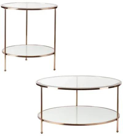 Homezia 34" Gold Glass And Metal Round Coffee Table