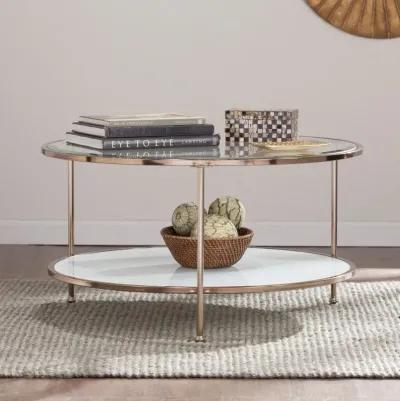 Homezia 34" Gold Glass And Metal Round Coffee Table