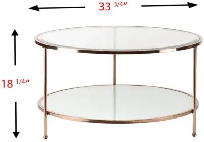 Homezia 34" Gold Glass And Metal Round Coffee Table