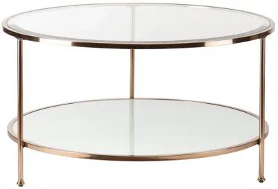 Homezia 34" Gold Glass And Metal Round Coffee Table