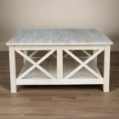 Hivvago Square Unfinished Solid Wood Coffee Table with Bottom Shelf