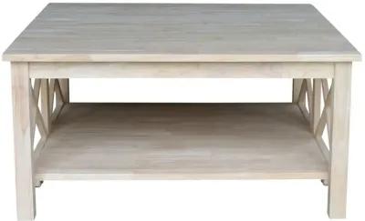 Hivvago Square Unfinished Solid Wood Coffee Table with Bottom Shelf