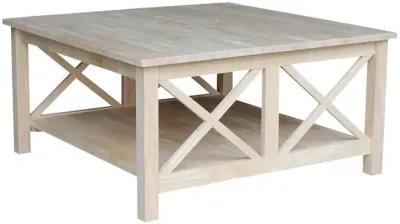 Hivvago Square Unfinished Solid Wood Coffee Table with Bottom Shelf