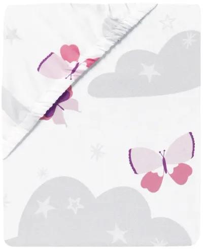 Bedtime Originals Butterfly Kisses Pink/White/Gray Cloud/Star Fitted Crib Sheet