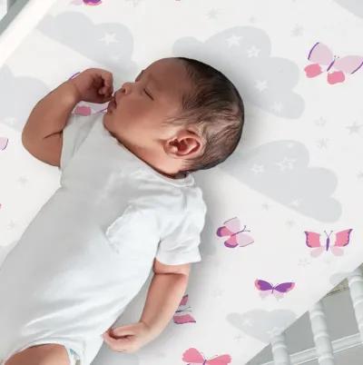 Bedtime Originals Butterfly Kisses Pink/White/Gray Cloud/Star Fitted Crib Sheet