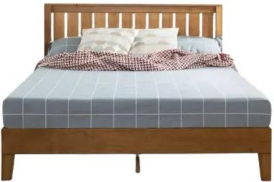 Hivvago Queen Solid Wood Platform Bed Frame with Headboard in Medium Brown Finish