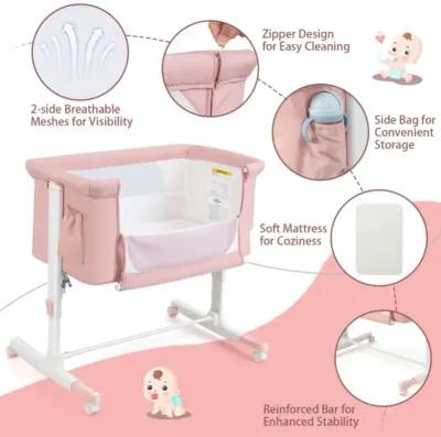 Hivvago Portable Baby Bedside Bassinet with 5-level Adjustable Heights and Travel Bag