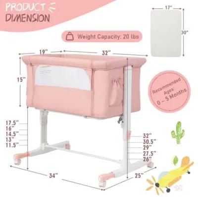 Hivvago Portable Baby Bedside Bassinet with 5-level Adjustable Heights and Travel Bag