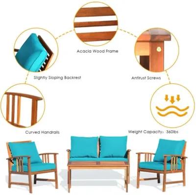 Hivvago 4 Pieces Wooden Patio Sofa Chair Set with Cushion