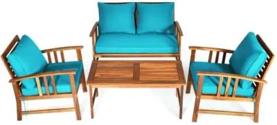 Hivvago 4 Pieces Wooden Patio Sofa Chair Set with Cushion