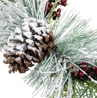 Frosted Mixed Foliage with Berries and Pinecone Artificial Christmas Wreath  16-Inch  Unlit