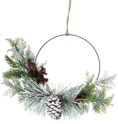 Frosted Mixed Foliage with Berries and Pinecone Artificial Christmas Wreath  16-Inch  Unlit