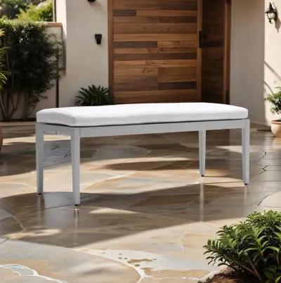 MONDAWE Outdoor Patio Aluminum Stationary Bench With Sunbrella Fabric Cushion , Grayish