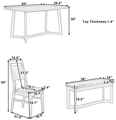 Merax Farmhouse 6-Piece Wood Dining Table Set