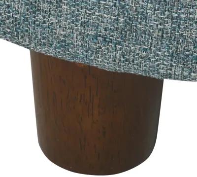 Fabric Upholstered Round Wooden Ottoman with Lift Off Lid Storage, Teal Blue - Benzara