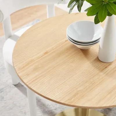 Modway - Lippa 28" Round Wood Grain Dining Table Gold Natural