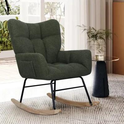 Teddy Fabric Rocking Chair, Upholstered Rocker Armchair with High Backrest, Modern Rocking Accent Chair for Nursery, Living Room, Bedroom