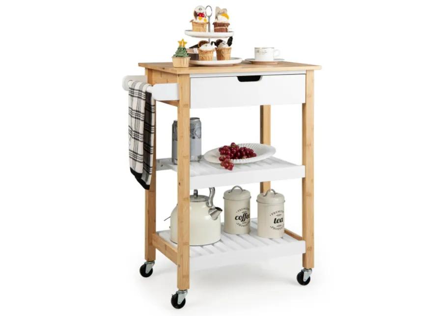 Hivvago 3-Tier Kitchen Island Cart Rolling Service Trolley with Bamboo Top