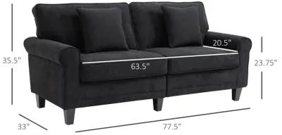 Black Modern Sofa: 3-Seater Corduroy Fabric Couch with Pine Legs