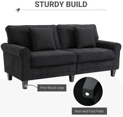 Black Modern Sofa: 3-Seater Corduroy Fabric Couch with Pine Legs