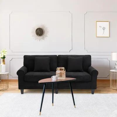 Black Modern Sofa: 3-Seater Corduroy Fabric Couch with Pine Legs