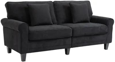 Black Modern Sofa: 3-Seater Corduroy Fabric Couch with Pine Legs