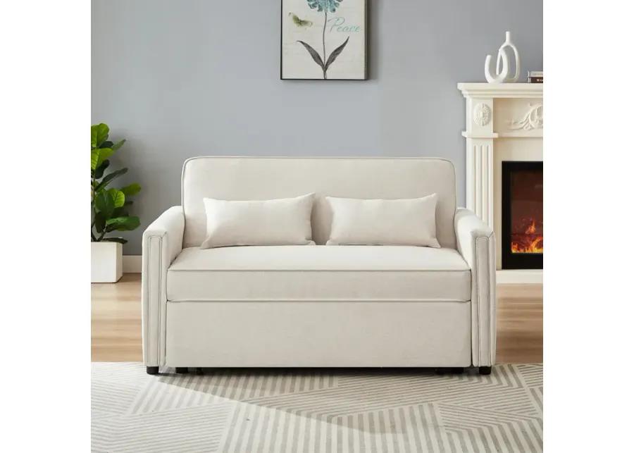 Linen Loveseat Sleeper with Pull-Out Bed & Pillows