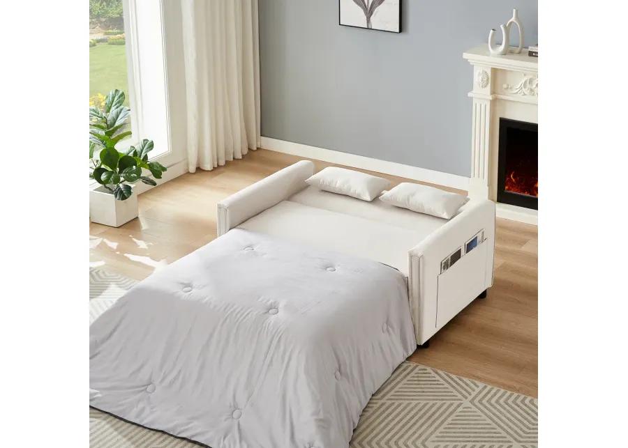 Linen Loveseat Sleeper with Pull-Out Bed & Pillows